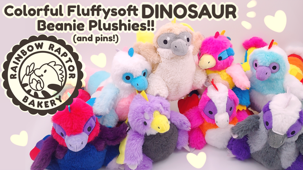 Rainbow Raptor Bakery - Colorful Dinosaur Plushies & Pins